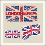 UK flag made ??of words major cities Concept