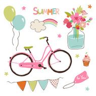 Vector set of cute summer party elements