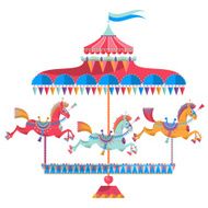 Vintage carousel with colorful horses on a white background