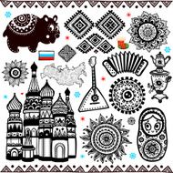 Set of russian folcloric ornamental elements and symbols