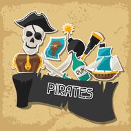 Background on pirate theme with stickers and objects N5