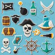 Set of stickers and objects on pirate theme