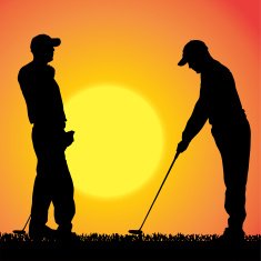 Vector silhouette of a man who plays golf N5