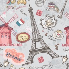 Seamless texture with the image of sights Paris N2