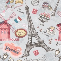 Seamless texture with the image of sights Paris N3