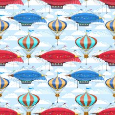 Seamless pattern with dirigibles and air balloons in the sky