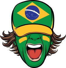 sports fan face with Brazil flag