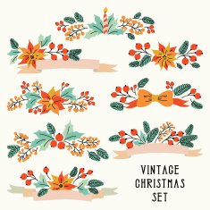 Vector Christmas set with vintage flowers