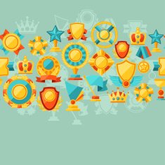 Seamless pattern with trophy and awards in flat design style N2