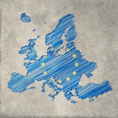 Europe flag map on stone background