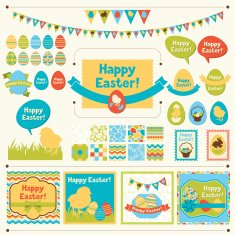 Set of Happy Easter ornaments and decorative elements
