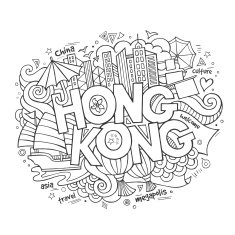 Hong Kong hand lettering and doodles elements background N2
