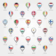 Map markers flags the EU countries