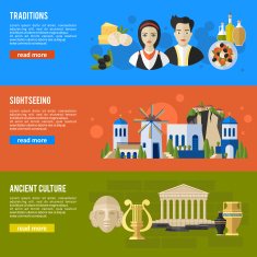 Greece Landmarks and cultural features flat banners design set N2