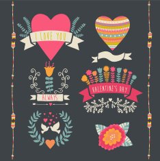 Valentine label set Valentine`s Day emblems Vector illustratio