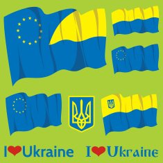 set of flags Ukraine and EU