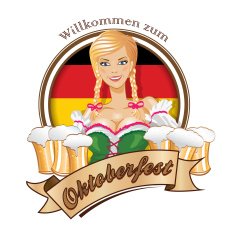 Pretty blond girl with beer Oktoberfest logo