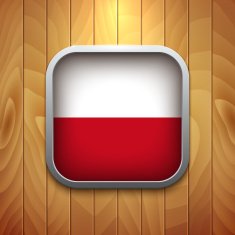 Rounded Square Polish Flag Icon on Wood Texture