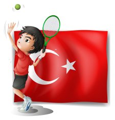 Tennis player in front of the flag Turkey