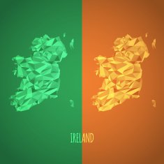 Low Poly Ireland Map with National Colors