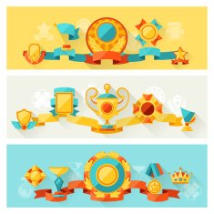 Horizontal banners with trophy and awards in flat design style