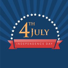 Golden text white stars and red ribbon on rays background