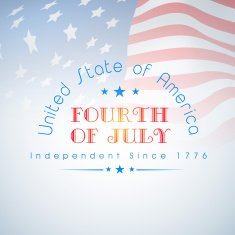 Stylish text Fourth of July on shiny flag waving background