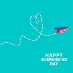 Paper plane with heart Dash line Happy independence day United