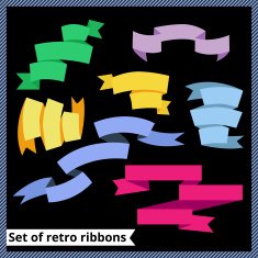 Set of retro and flat ribbons