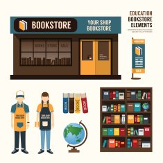 Vector bookstore set design shop store package t-shirt cap N2