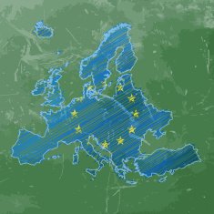 Europe flag map on green chalkboard background N2
