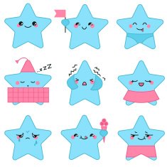 Vector kawaii stars set with emotional faces N2