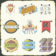 Vintage colorful hand drawn hipster labels set 2 on cardboard N2