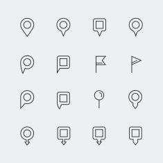 Vector map pins mini icons set thin line