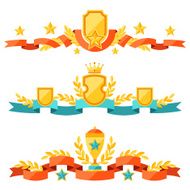 Decor with ribbons and awards in flat design style