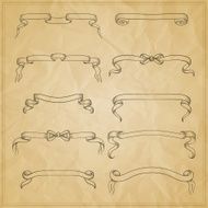 Vintage ribbon bow banners hand drawn set