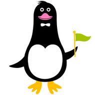Patriotic Penguin waving a green flag