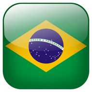 Brazil national flag square button isolated on white background