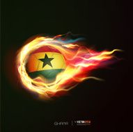 Ghana flag with flying soccer ball on fire vector illustration