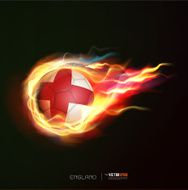 England flag with flying soccer ball on fire vector illustration