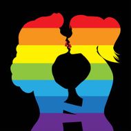 Lesbians kiss Iridescent silhouettes of two women kissing each other