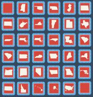 Set of American state map buttons