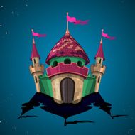 Cartoon fortified castle with flags Icon N4