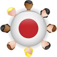 Japan Flag Button Teamwork People Group