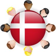Denmark Flag Glossy Button with People