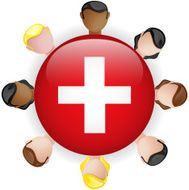 Switzerland Flag Glossy Button with People