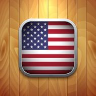 Rounded Square USA Flag Icon on Wood Texture