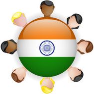 India Flag Glossy Button with People