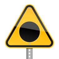 Black hole pictogram warning triangle yellow road sign white background
