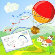 letter and balloon against the rural landscape